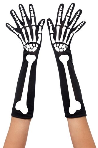 Halloween Skeleton Gloves, Black, Long