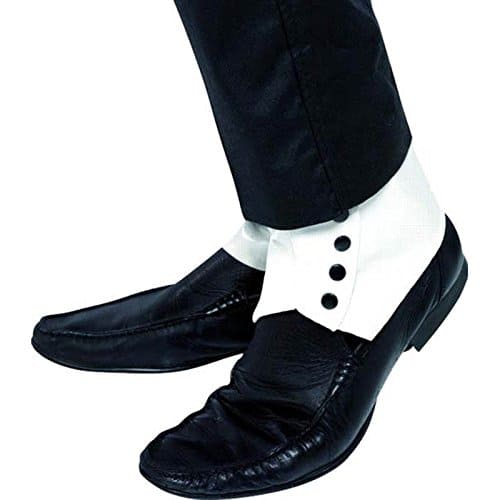 1920's Men's spats gaiters with buttons, White, One Size.