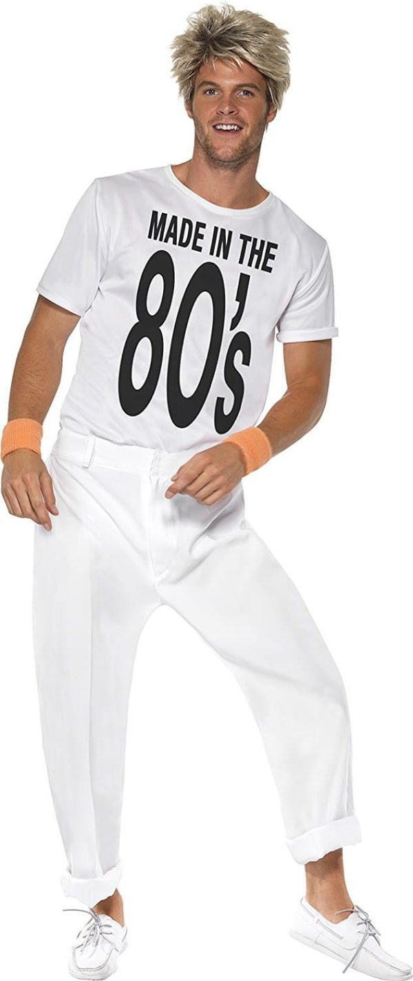 Men's Made in the 80s Costume Medium, White, includes Top & Trousers