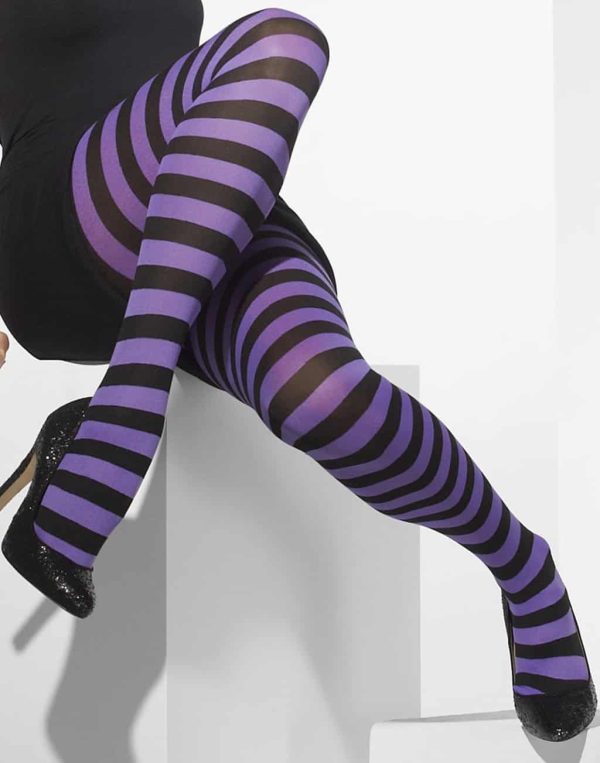 Purple and Black Opaque Candy Stripe Tights