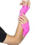 1980s Fingerless Lace Gloves Neon Pink Short