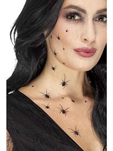 Halloween Crawling Spider Tattoo Transfers Black, with 2 Sheets Per Pack, 16 Spiders on Each
