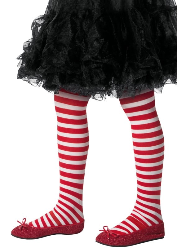Childrens Red And White Striped Tights, Age 8-12