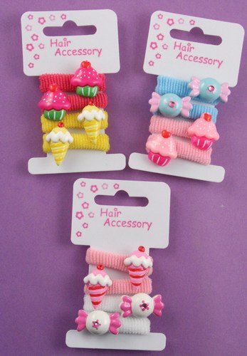Girls Assorted Candy and Cupcake Hair Ponios/Bands