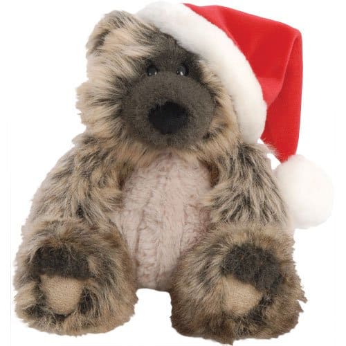 Suki Christmas Monty Bear Wearing Santa Hat ~ Medium Two-Tone Charcoal Colour Soft Toy