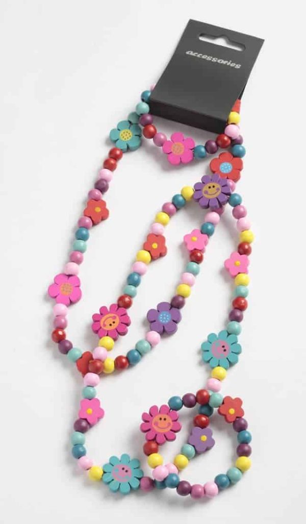 Children's Painted Wooden Flower Necklace & Bracelet Set