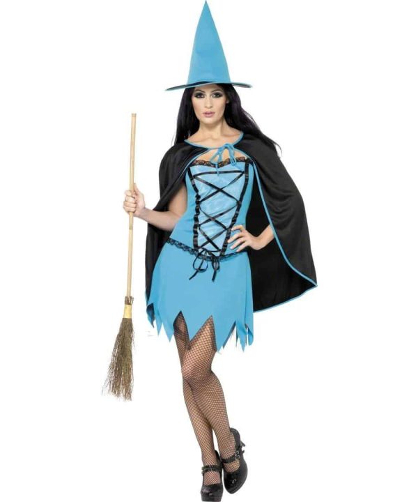 Halloween Blue Sparkle Witch Fancy Dress Costume With Dress