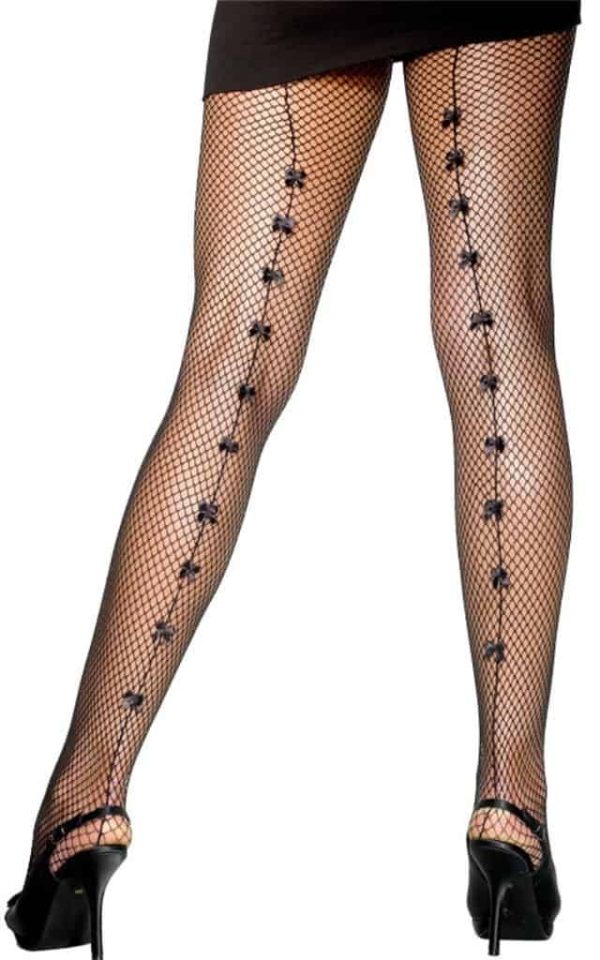 Black Fishnet Tights with Satin Bows
