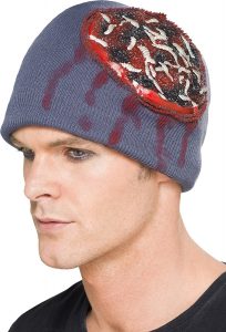 Zombie Beanie Hat with Exposed Brain and Latex Maggots (Colours May Vary)