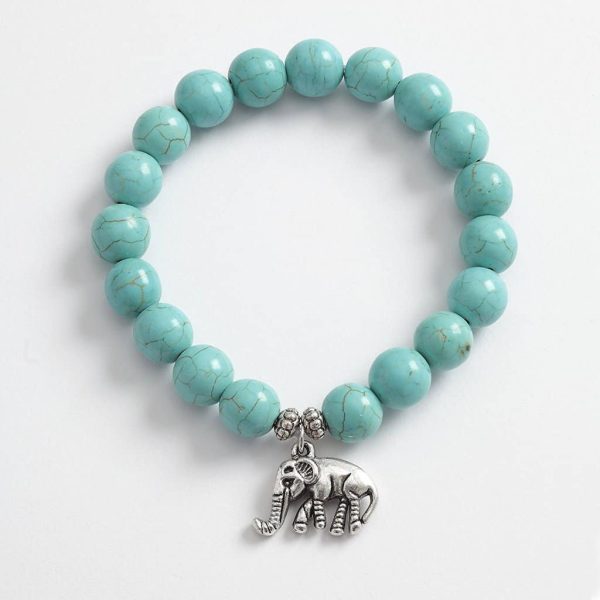 Reconstituted Turquoise Stretch Bracelet With Elephant Charm