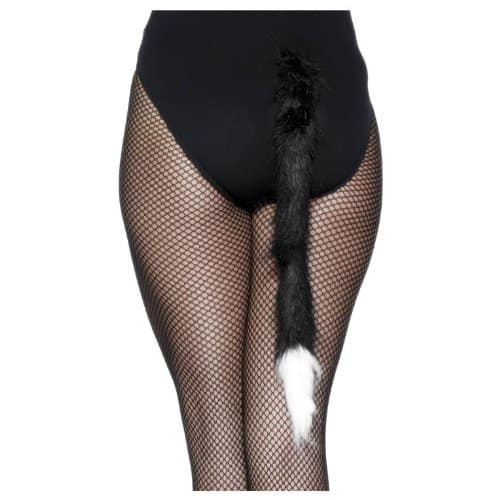 Black Cat Tail With White Tip Faux Fur