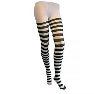 Fancy Dress Tights Lingerie Black And White Stripe Adult Size