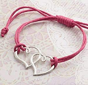Silver Colour double open heart centrepiece on adjustable cord bracelet