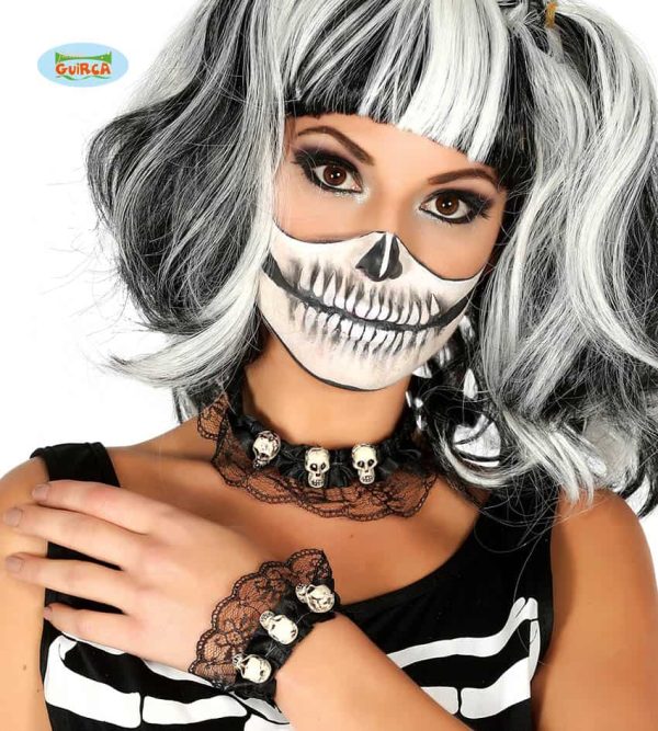 Halloween Skeleton Skull Lace Effect Choker With Bracelet