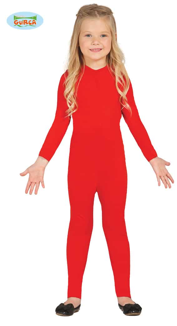 Childrens All In One Stretch BodySuit In Red ~ 7-9
