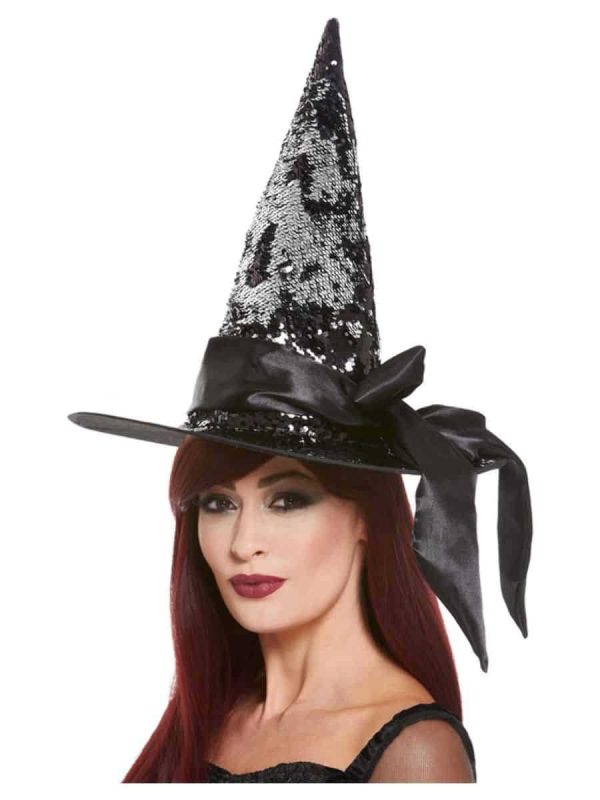 Deluxe Reversible Witch Hat Black and Silver