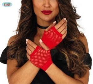Adults Short Red Fishnet Gloves