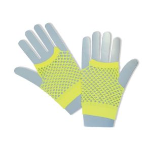 1980s Neon Short Yellow Fishnet Gloves