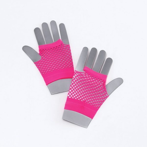 1980s Neon Short Pink Fishnet Gloves
