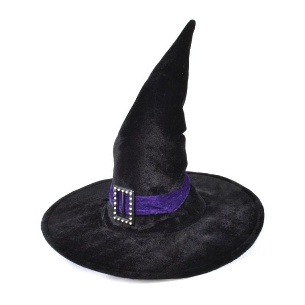 Velvet Witch Hat with Purple Belt and Buckle