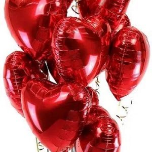 12 red heart foil balloons
