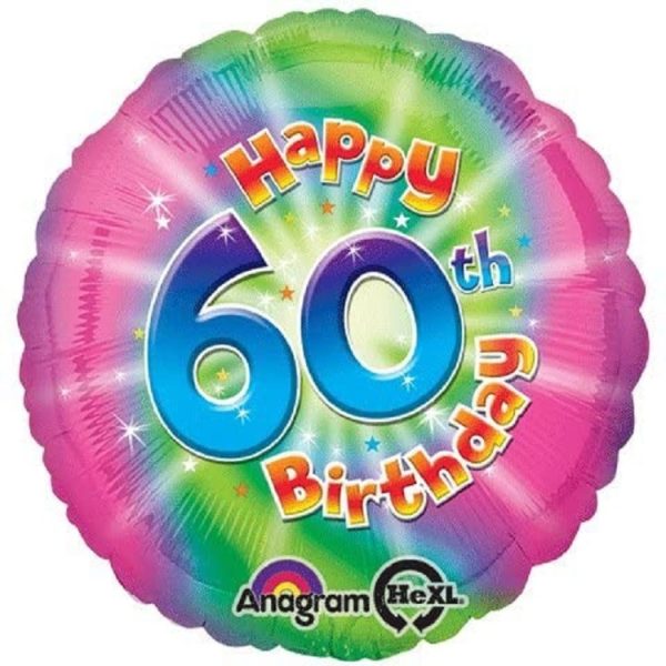 60th Multi Colour Round Foil Balloon