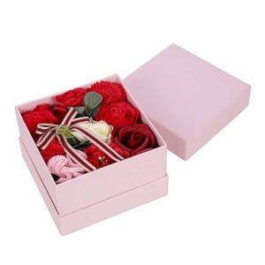 Flower Box With Red Ivory and Pink Soap Flowers